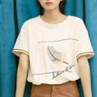 Short-sleeve Feather Embroidery T-shirt