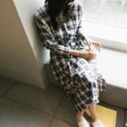 Plaid Maxi Shirtdress With Sash Blue - One Size