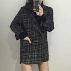 Plaid Double-breasted Blazer As Shown In Figure - One Size