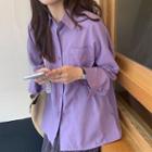 Long-sleeve Plain Shirt Violet - One Size