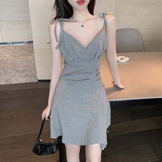 V-neck Asymmetric Camisole Dress / Cardigan