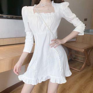 Ruffle Trim Square-neck Long-sleeve Mini A-line Dress