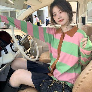 Striped Polo Sweater / Mini A-line Skirt