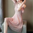Short-sleeve Cold-shoulder Mini A-line Dress