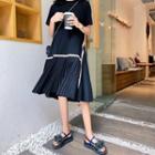 Contrast Trim Short-sleeve Dress Black - One Size