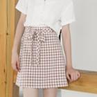 Tie-waist Gingham A-line Skirt
