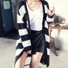 Striped Open-front Long Cardigan