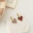 Heart Houndstooth Asymmetrical Alloy Dangle Earring 1 Pair - S925 Silver - White & Brown - One Size
