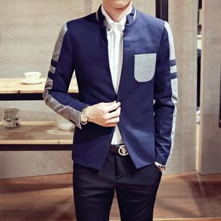 Colour Block Stand Collar Blazer