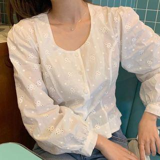 Puff-sleeve Crochet Blouse As Shown In Figure - One Size