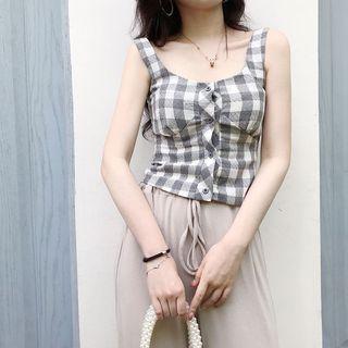 Plaid Tank Top / Cropped Cardigan / Plain Mini Skirt