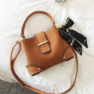 Scarf Detail Faux Leather Shoulder Bag
