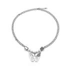 Butterfly Pendant Faux Pearl Stainless Steel Necklace 1pc - Silver - One Size