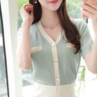Pastel Piped Dual-pocket Cardigan