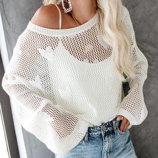 Heart Embroidered Pointelle Knit Top