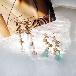 Faux Pearl Tassel Floral Dangle Earring
