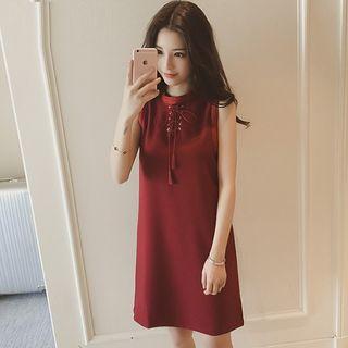 Lace Up Detail Tasseled Sleeveless Dress