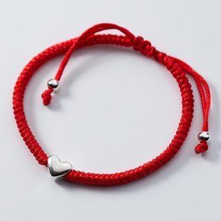925 Sterling Silver Heart Red String Bracelet Red - One Size