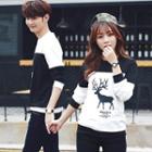 Color-block Printed Couple Matching Pullover