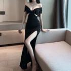 Short-sleeve Cut Out Maxi Sheath Dress