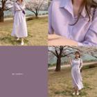 Tab-sleeve Striped Long Shirtdress Violet - One Size