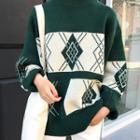 Plaid Crew-neck Loose-fit Sweater