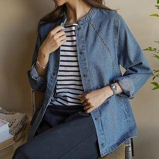 Mandarin-collar Raglan Denim Shirt Jacket