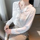 Long Sleeve V-neck Frill Trim Chiffon Top