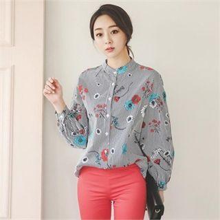 Balloon-sleeve Floral Print Blouse