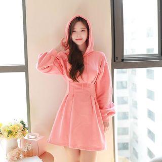 Pleated-waist Mini Hoodie Dress