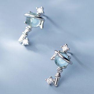 Faux Crystal Rhinestone Planet Sterling Silver Earring S925 Silver - 1 Pair - Light Blue Rhinestone - Silver - One Size