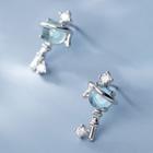 Faux Crystal Rhinestone Planet Sterling Silver Earring S925 Silver - 1 Pair - Light Blue Rhinestone - Silver - One Size
