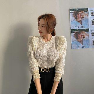 Puff-shoulder All Lace Blouse