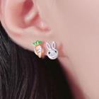 Non-matching 925 Sterling Silver Rhinestone Rabbit & Carrot Earring
