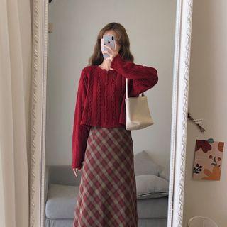 Set: Lace Top + Loose-fit Cardigan