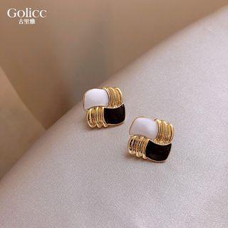 Alloy Square Panel Earring 1 Pair - As Shown In Figure - One Size