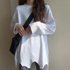 Irregular Hem Long-sleeve T-shirt White (irregular Hem) - One Size