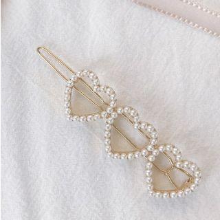 Faux Pearl Heart Hair Clip Hair Clip - 3 Hearts - Faux Pearl - One Size