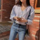 Laced Button-down Blouse Sky Blue - One Size