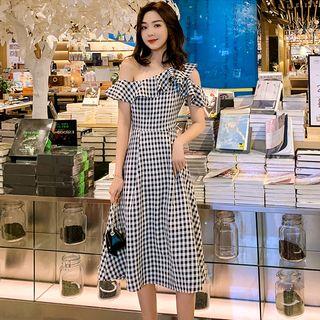 Gingham Asymmetric A-line Dress