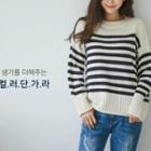 Roll-edge Stripe Knit Top