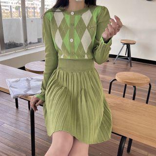 Argyle Print A-line Knit Dress