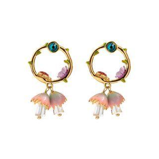Fashion And Elegant Plated Gold Forest Enamel Flower Circle Earrings With Cubic Zirconia Golden - One Size