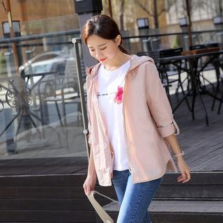 Tab-sleeve Hooded Zip-up Jacket