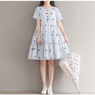 Floral Print Short Sleeve Tiered Dress