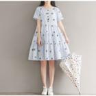 Floral Print Short Sleeve Tiered Dress