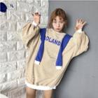 Lettering Oversize Pullover With Hooded Cape