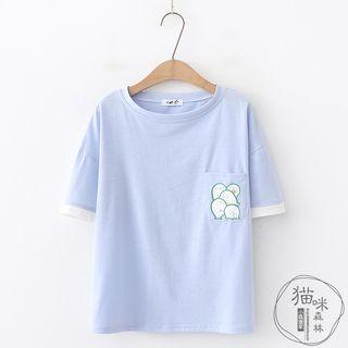 Short-sleeve Cartoon Printed Pocket T-shirt