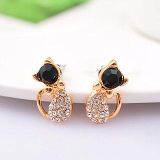 Cat Eye Stone Rhinestone Cat Earring As Shown In Figure - One Size