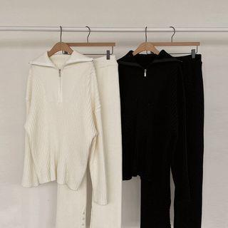 Quarter-zip Rib-knit Sweater